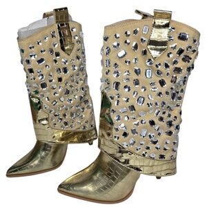 Lauren Lorraine Gold and Silver Embellished Ankle Boots